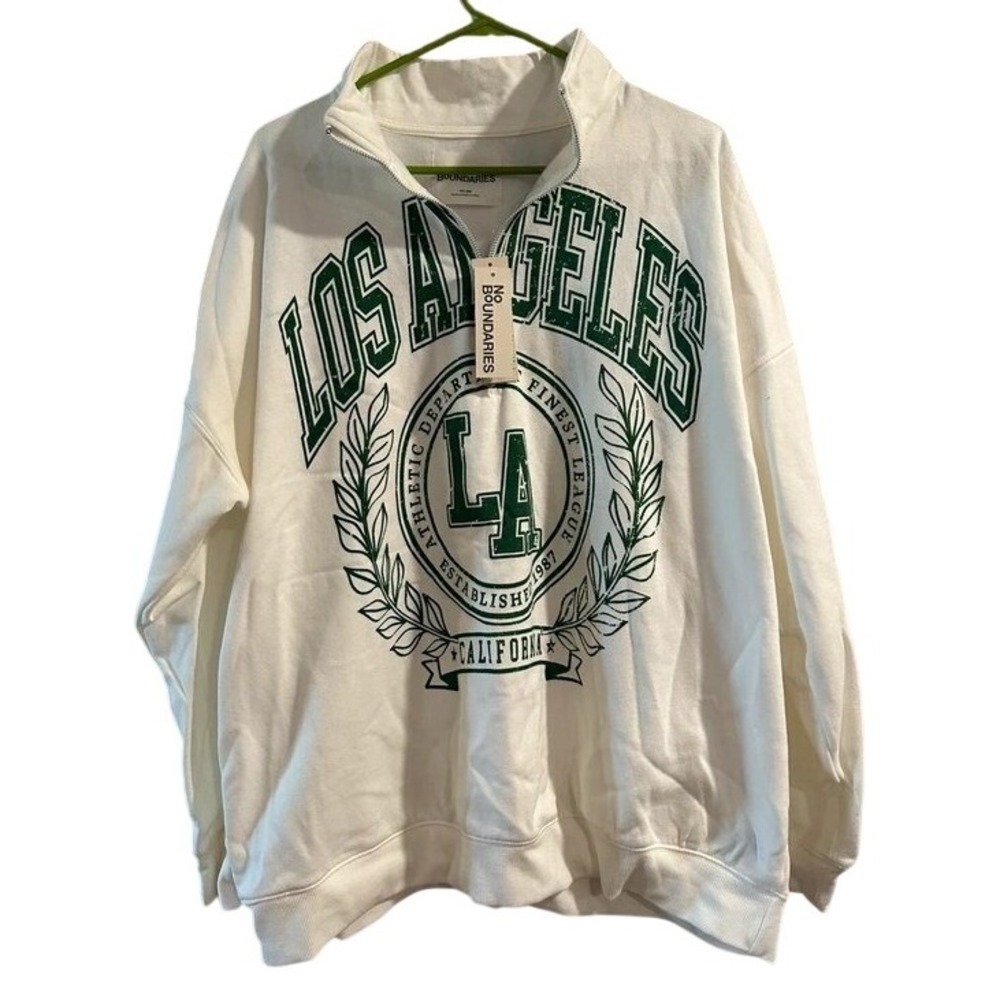No Boundaries Los Angeles Quarter Zip Sweatshirt Winter White Green XXL 20 NEW